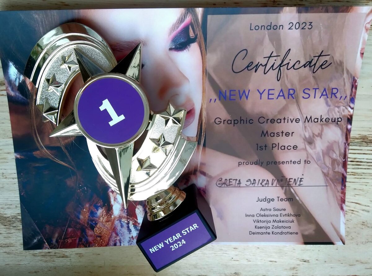 New Year Star trophy and certificate, first place, Graphic Creative Makeup Master