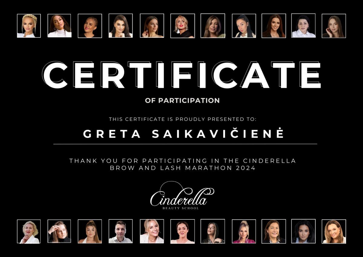 Cinderella Beauty School certificate, Brow and Lash Marathon 2024